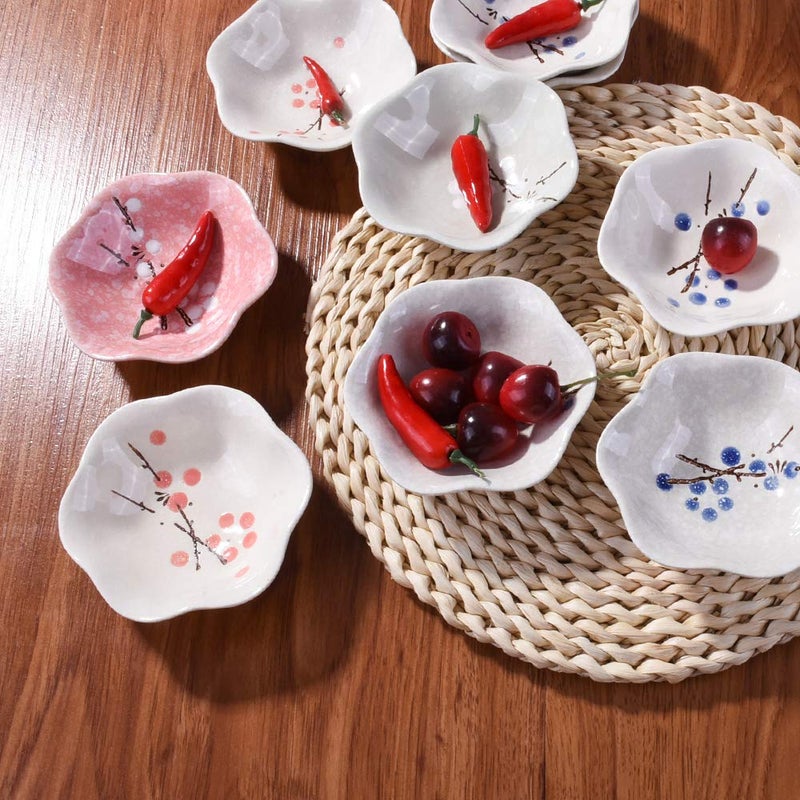 Whitenesser طقم أطباق صلصة الصويا من بورسلين وايتنيسر الياباني 5 قطع، أطباق سوشي صغيرة آسيوية، أكواب غمس وردية - Image 5